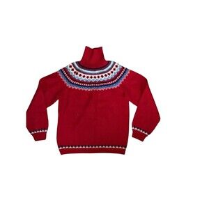 VTG Husfliden Norwegian Lillehammer 100% Wool Knit RED Sweater Turtleneck S/M